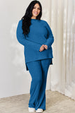Basic Bae Full Size Ribbed High-Low Top and Wide Leg Pants Set 