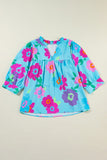 Plus Size Peplum Printed Notched Blouse 