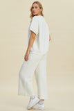 Double Take Full Size Pearl Detail Round Neck Top and Pants Set 
