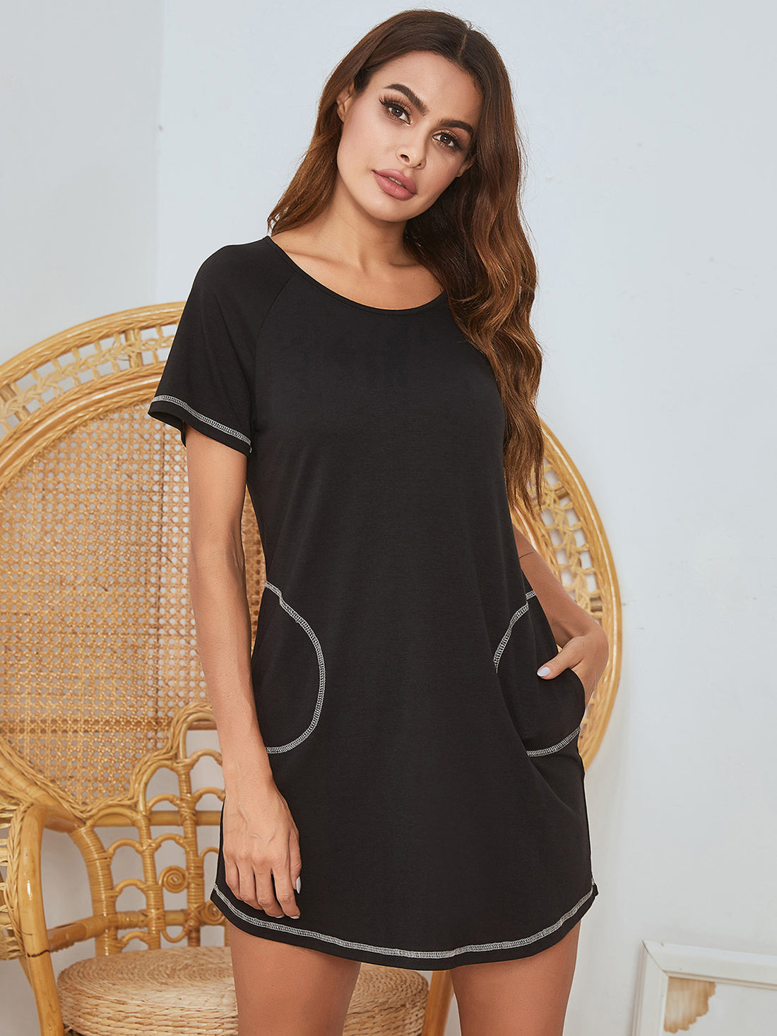 Round Neck Short Sleeve Lounge Dress 