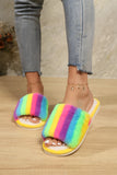Color Block Open Toe Faux Fur PVC Slippers 