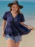 Plus Size Peplum V-Neck Short Sleeve Blouse 