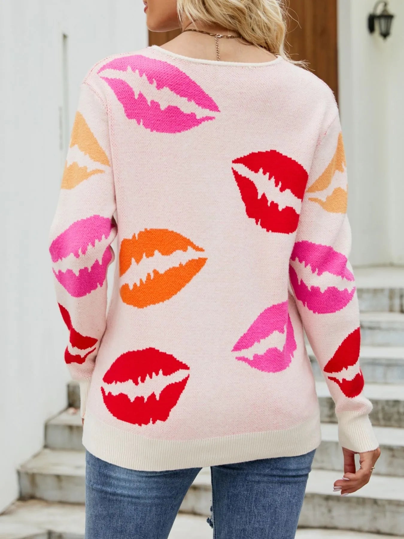 Colorful Lips V-Neck Sweater 