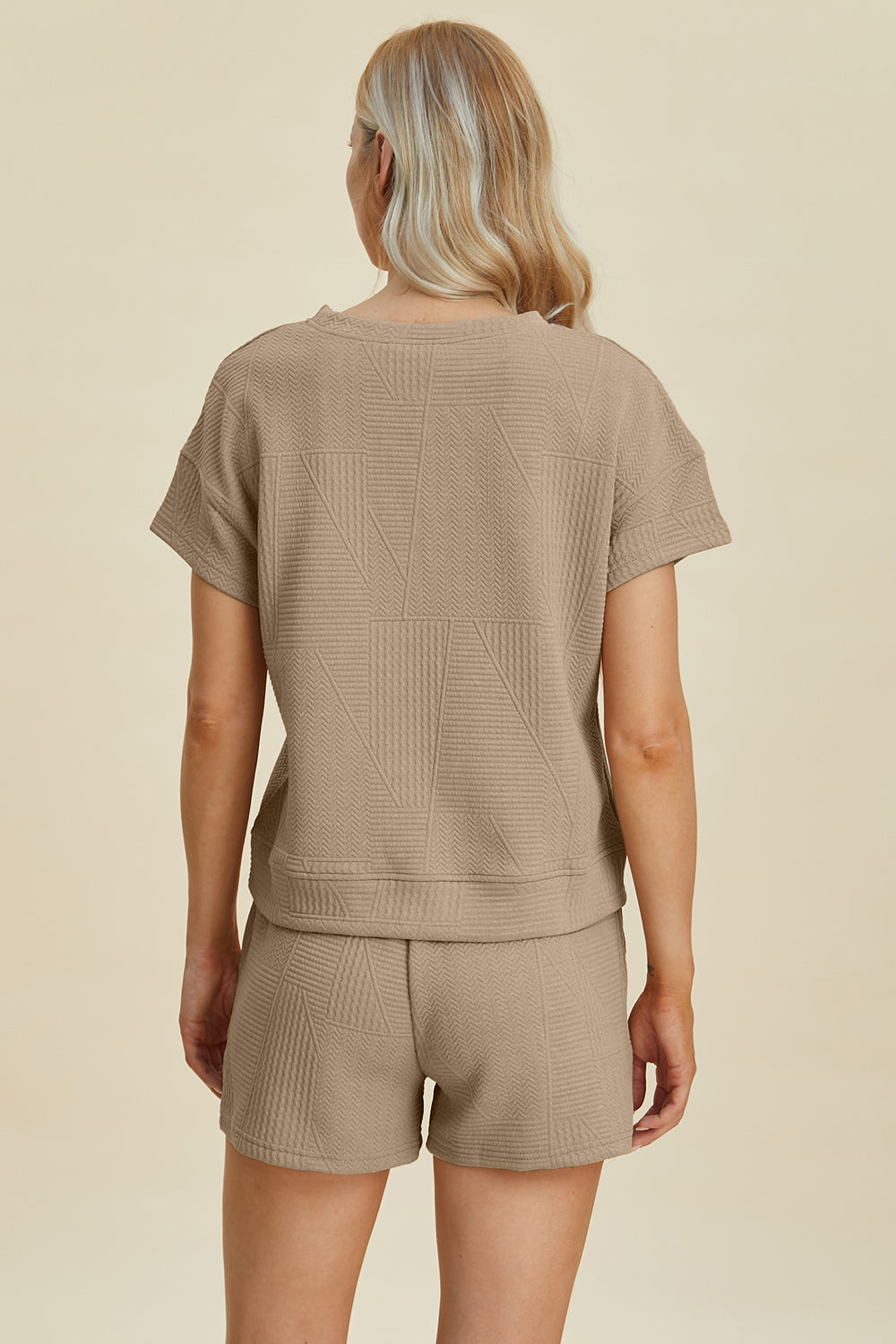 Double Take Full Size Texture Short Sleeve Top and Shorts Set 