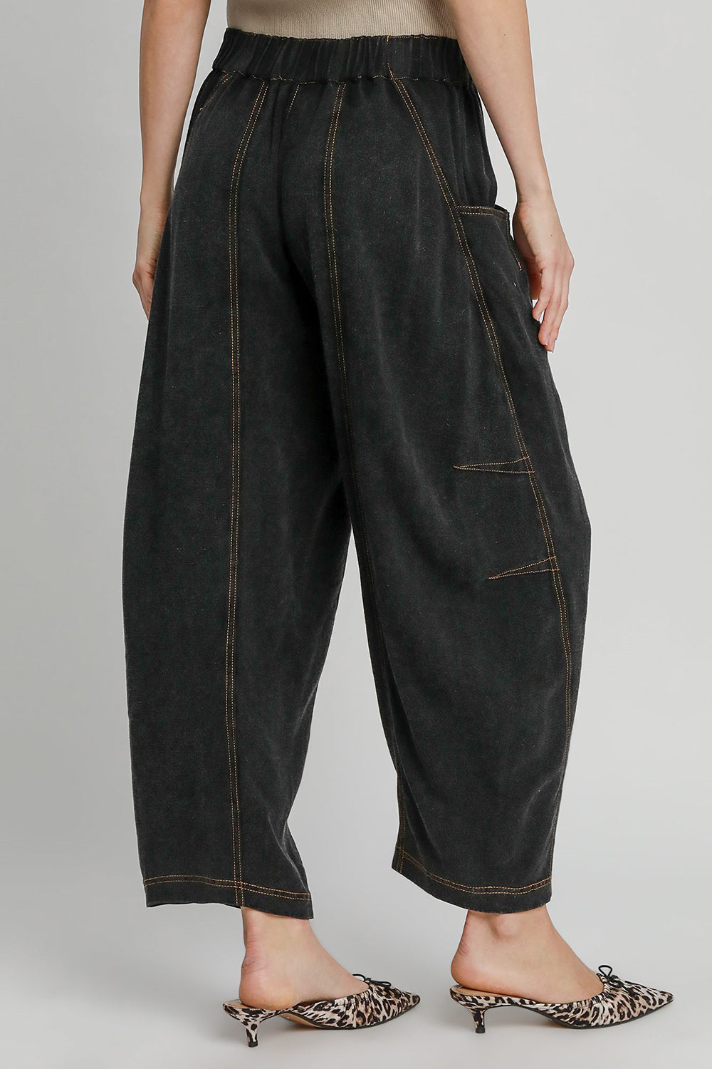 Umgee Elastic Waist Baggy Fit Pants with Pockets 