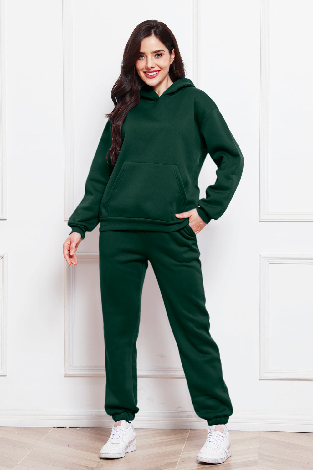 Drop Shoulder Long Sleeve Hoodie and Pants Set 