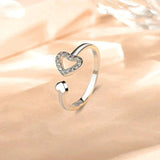 925 Sterling Silver Inlaid Zircon Heart Open Ring 