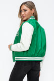Love Me Now PU Leather Contrast Snap Down Bomber Jacket 
