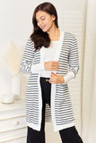Double Take Striped Open Front Longline Cardigan 