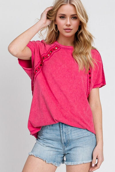 Double Take Full Size Cutout Round Neck Short Sleeve T-Shirt 
