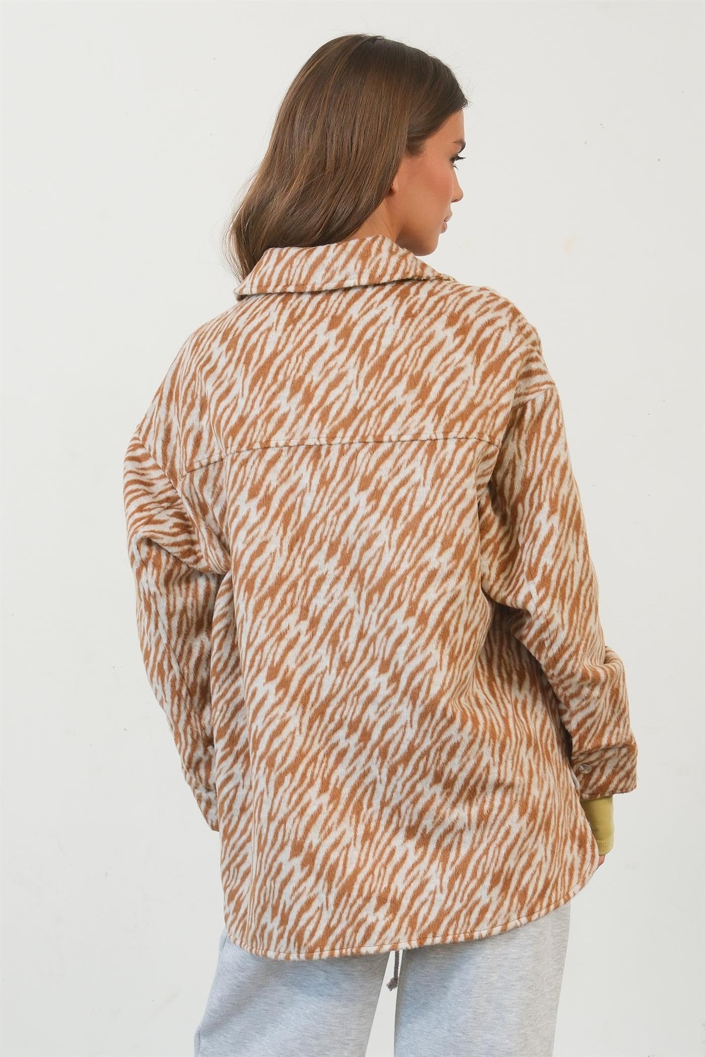HYFVE Zebra Print Snap Down Long Sleeve Shacket 