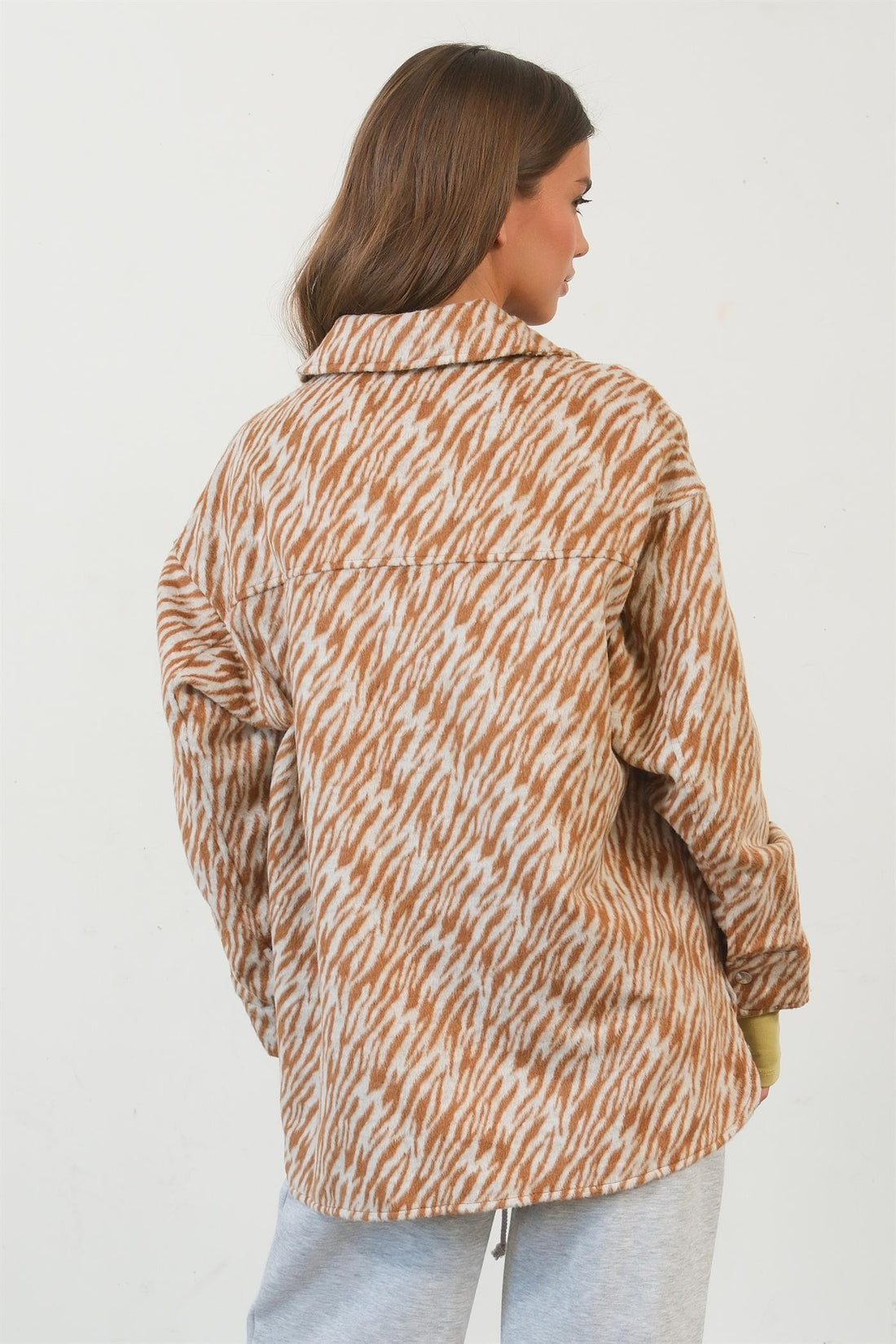HYFVE Zebra Print Snap Down Long Sleeve Shacket 