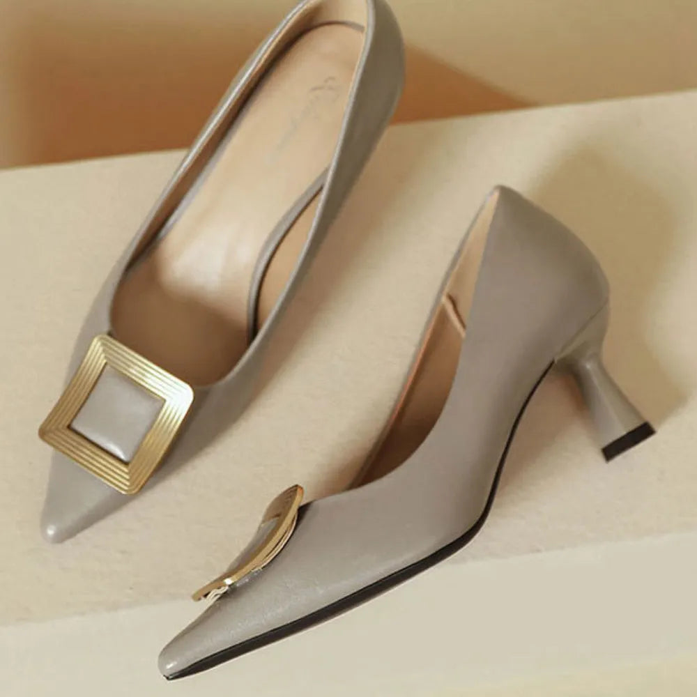 Point Toe Flare Heel Pumps 