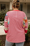 Plus Size Exposed Seam Printed Striped Round Neck Sweatshirt 