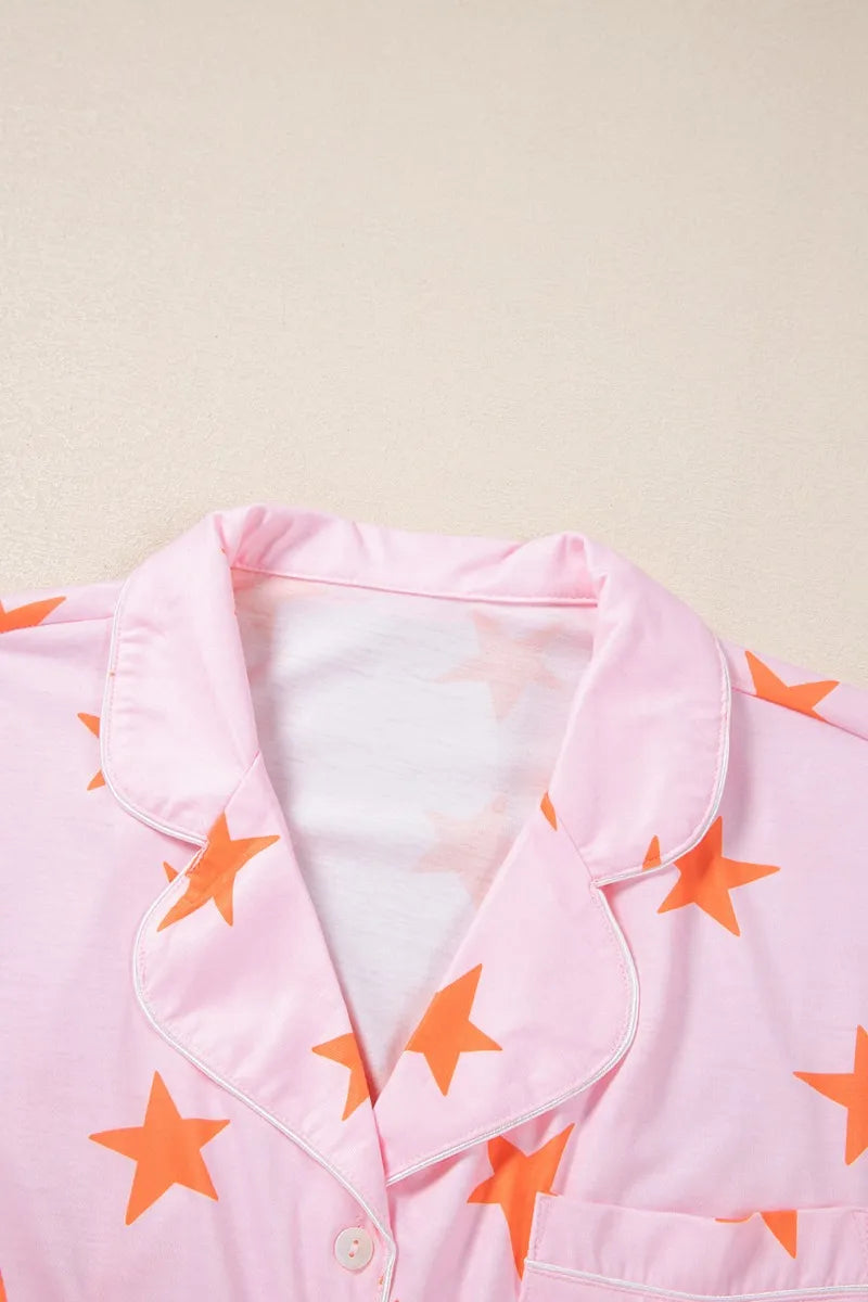 Star Print Short Sleeve Shirt and Shorts Set Lingerie & Nightwear