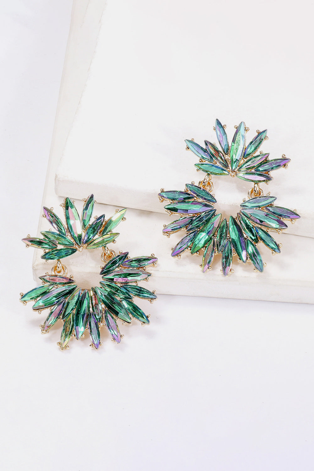 Flower Shape Glass Stone Dangle Earrings 