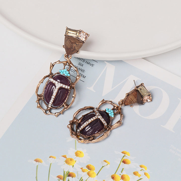 Beetle Shape Rhinestone Alloy Dangle Earrings 