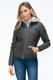 YMI Faux Layered Double-Zipper Jacket with Fuzzy Hood 