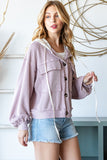 Reborn J Contrast Hooded Button Down Ribbed Jacket 
