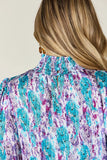 Double Take Full Size Printed Smocked Long Sleeve Blouse 