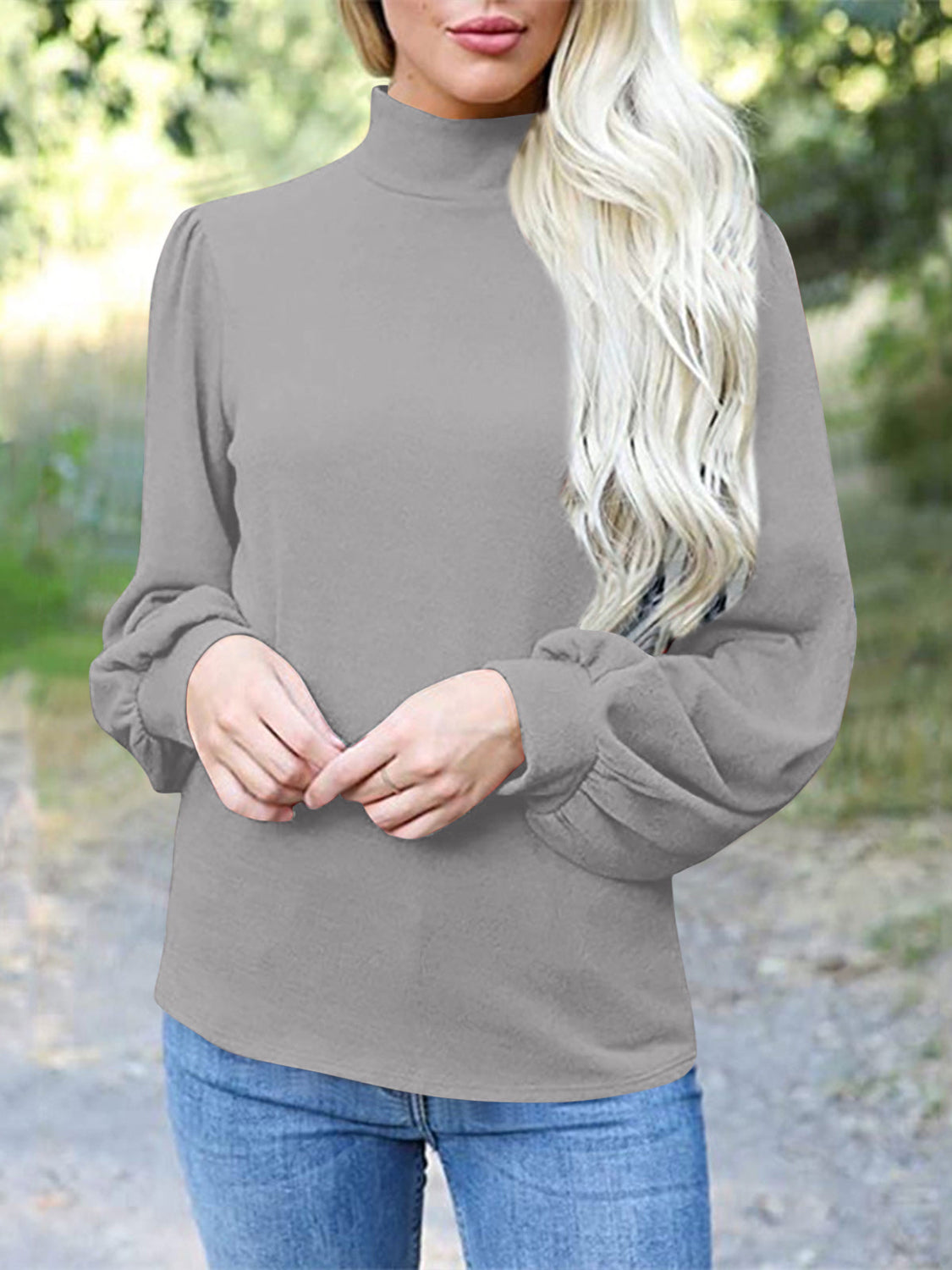 Full Size Mock Neck Long Sleeve T-Shirt 