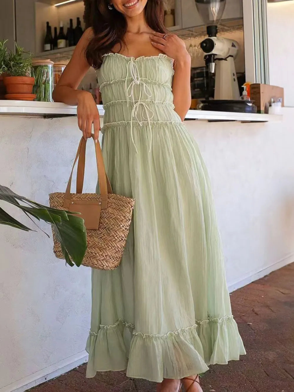 Devine Frill Ruffled Hem Midi Cami Dress 