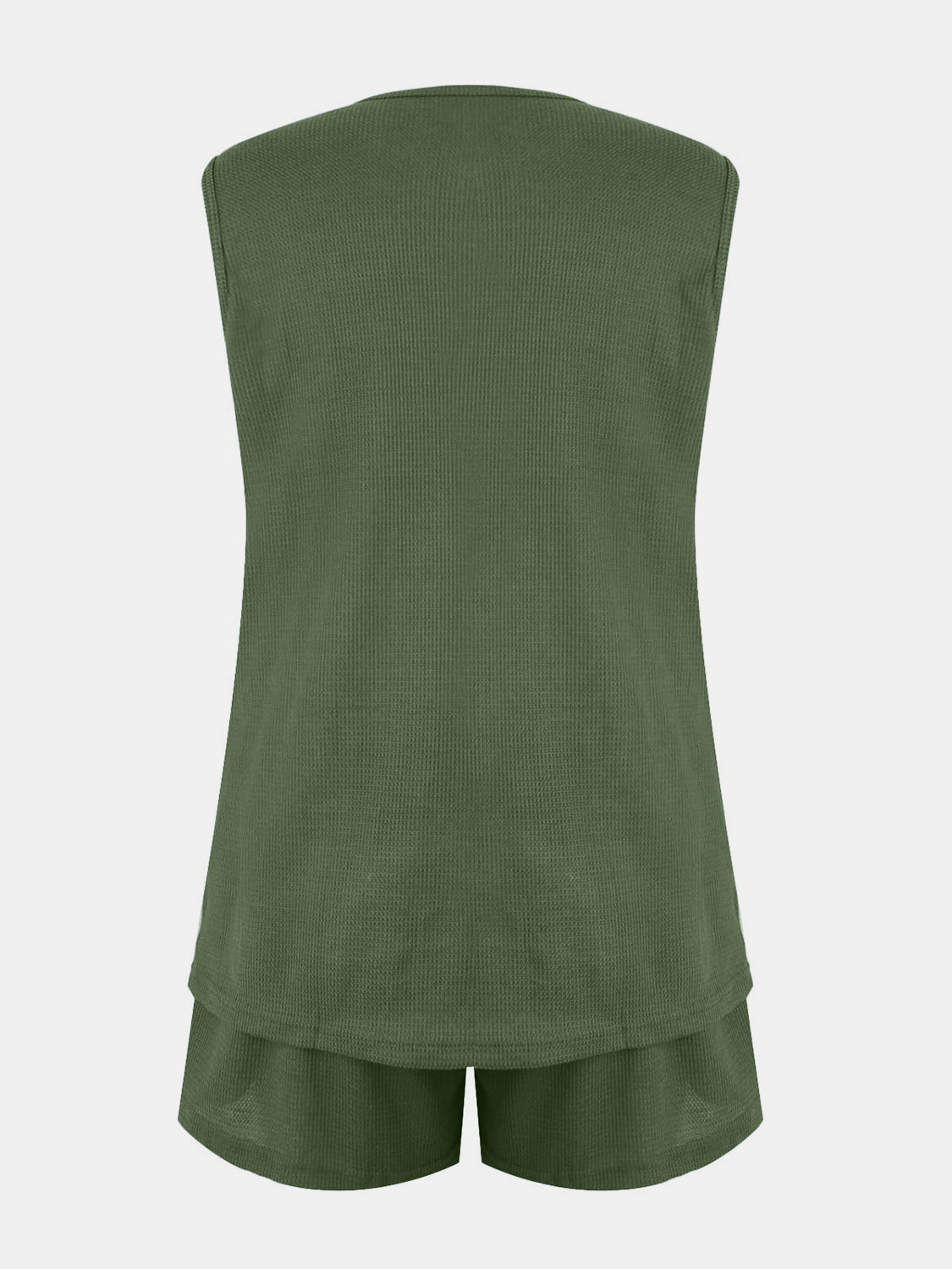 Full Size Waffle-Knit Notched Top and Shorts Set 