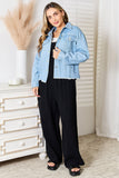 Double Take Dropped Shoulder Raw Hem Denim Jacket 