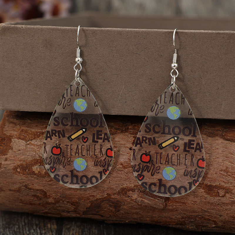 Acrylic Letter Teardrop Shape Earrings 