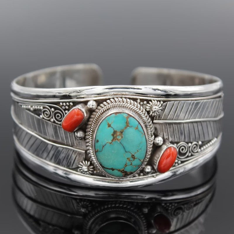 Artificial Turquoise Alloy Open Bracelet 