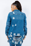 American Bazi Distressed Button Up Long Sleeve Denim Jacket 