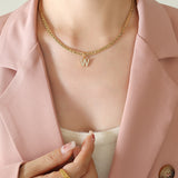 Brass Inlaid Zircon Letter Pendant Necklace 