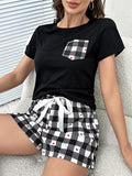 Plaid Heart Top and Shorts Lounge Set Lingerie & Nightwear
