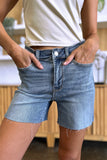 Judy Blue Full Size High Waist Raw Hem Denim Shorts 