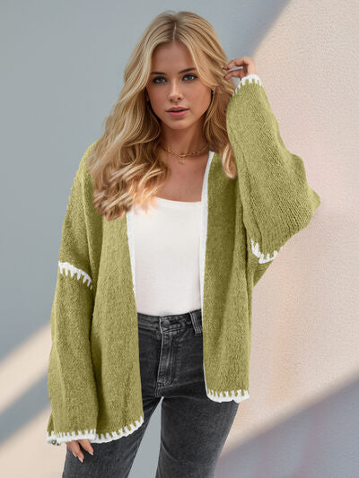 Double Take Contrast Open Front Dropped Shoulder Cardigan 