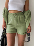 Textured Button Up Shirt and Shorts Set Two Piece Dresses