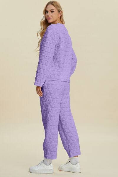 Double Take Full Size Texture Round Neck Long Sleeve Top and Pants Set 