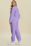 Double Take Full Size Texture Round Neck Long Sleeve Top and Pants Set 