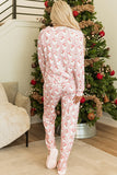 Santa Print Long Sleeve Top and Pants Lounge Set 