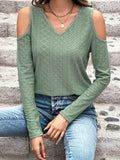 Full Size Eyelet V-Neck Cold Shoulder T-Shirt 