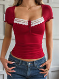 Lace Detail Short Sleeve T-Shirt 
