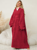 Pocketed Contrast Long Sleeve Hooded Lounge Dress 