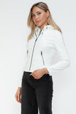 Snobbish Faux Leather Zip Up Drawstring Hooded Jacket 