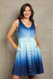 Double Take Scoop Neck Buttoned Sleeveless Magic Dress with Pockets 