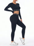 Letter Print Round Neck Long Sleeve Top and Leggings Active Set 