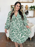 Double Take Full Size Printed Ruched Balloon Sleeve Dress 