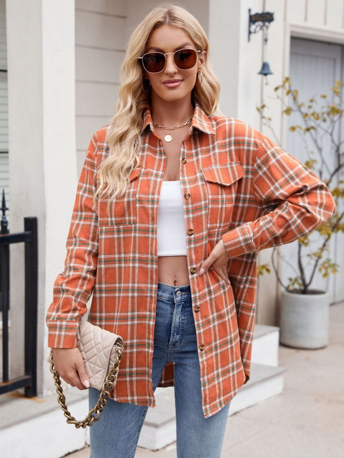 Mandy Plaid Button Up Long Sleeve Shirt 
