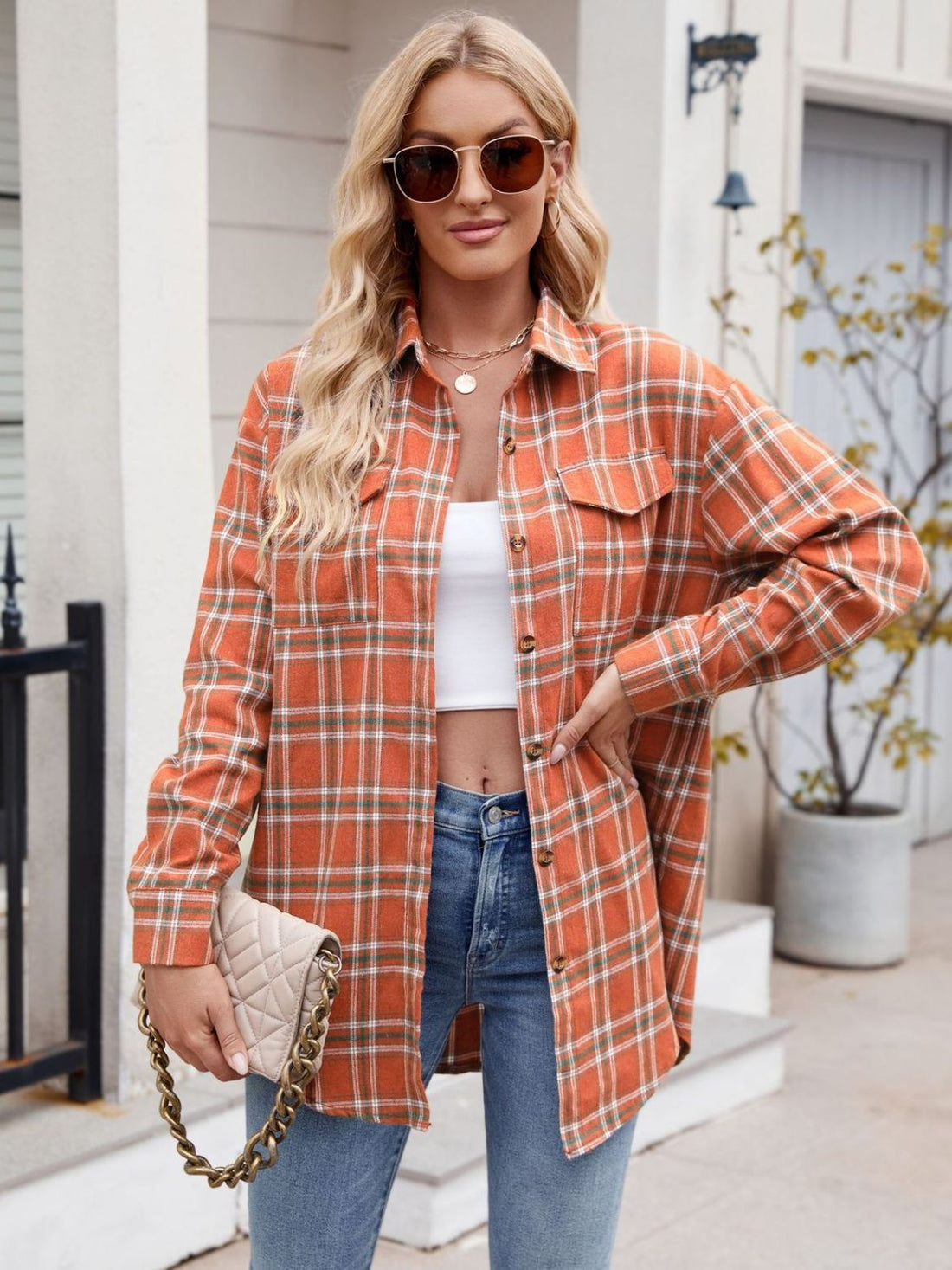 Mandy Plaid Button Up Long Sleeve Shirt 
