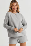 Double Take Full Size Texture Long Sleeve Top and Drawstring Shorts Set 