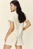 Double Take Full Size Texture Short Sleeve T-Shirt and Drawstring Shorts Set 